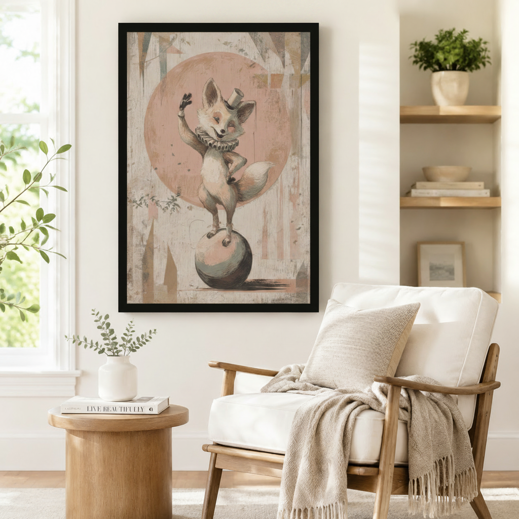 Vintage Circus Fox Whimsical Canvas Wall Art