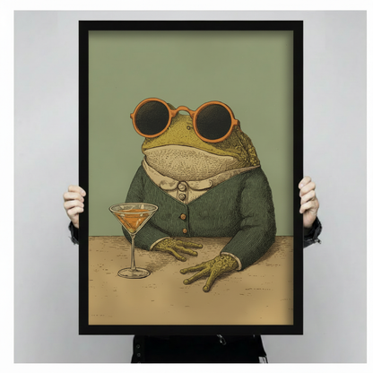 Dapper Frog Martini Vintage Portrait Canvas Art