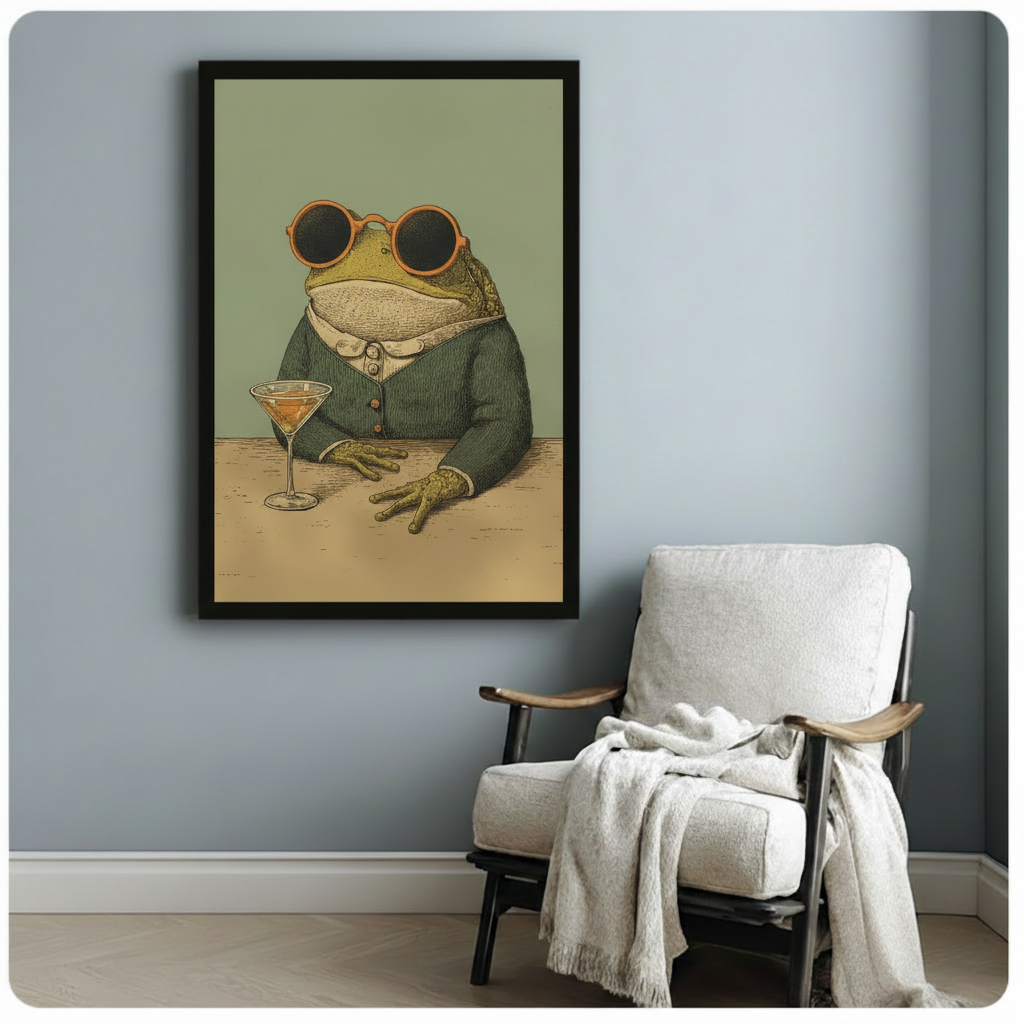 Dapper Frog Martini Vintage Portrait Canvas Art