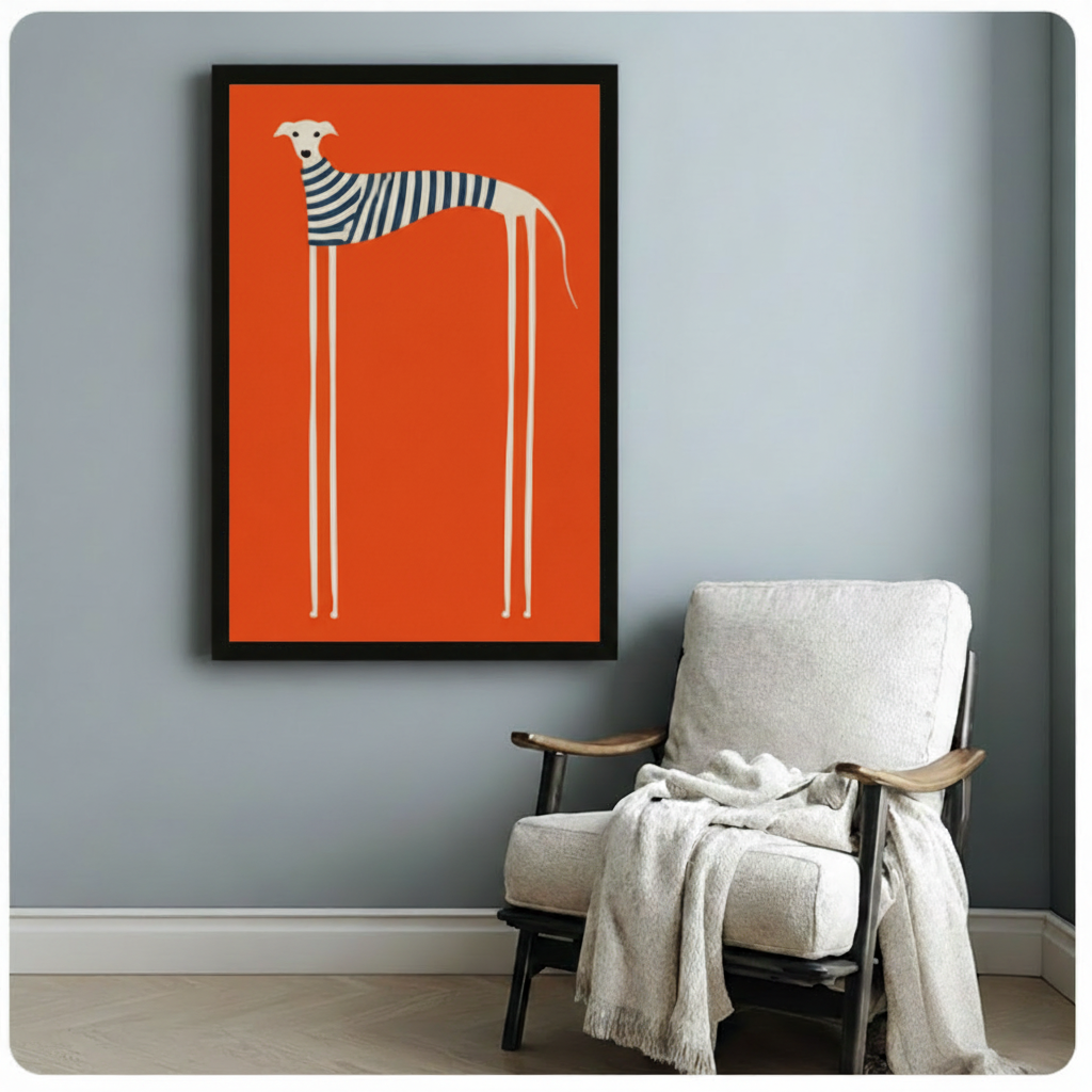 Minimalist Greyhound Striped Sweater Orange Canvas Wall Art