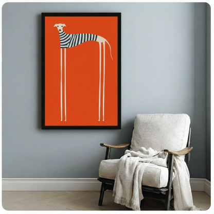 Minimalist Greyhound Striped Sweater Orange Canvas Wall Art