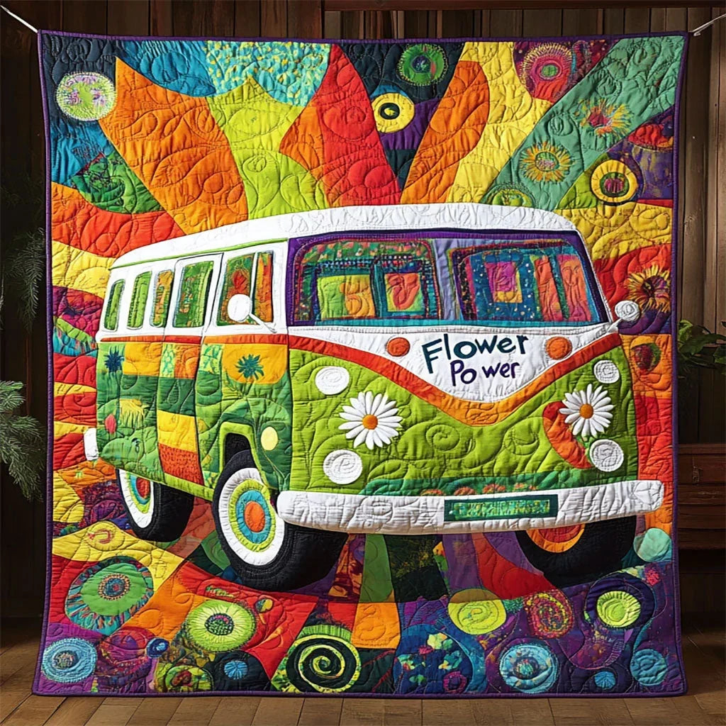 Retro Hippie Van Quilt Blanket