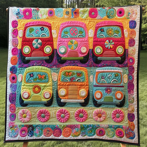 Retro Hippie Van Quilt Blanket