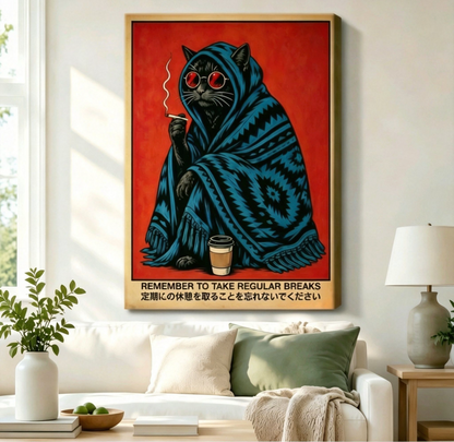 Take a Break Black Cat Retro Poster Canvas Wall Art