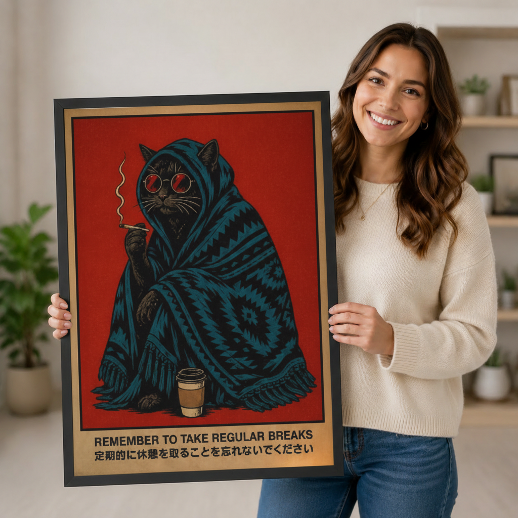 Take a Break Black Cat Retro Poster Canvas Wall Art