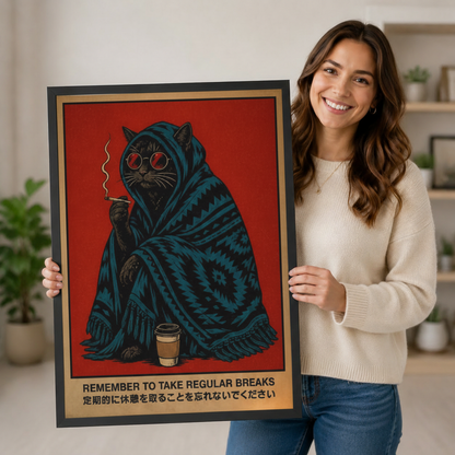 Take a Break Black Cat Retro Poster Canvas Wall Art