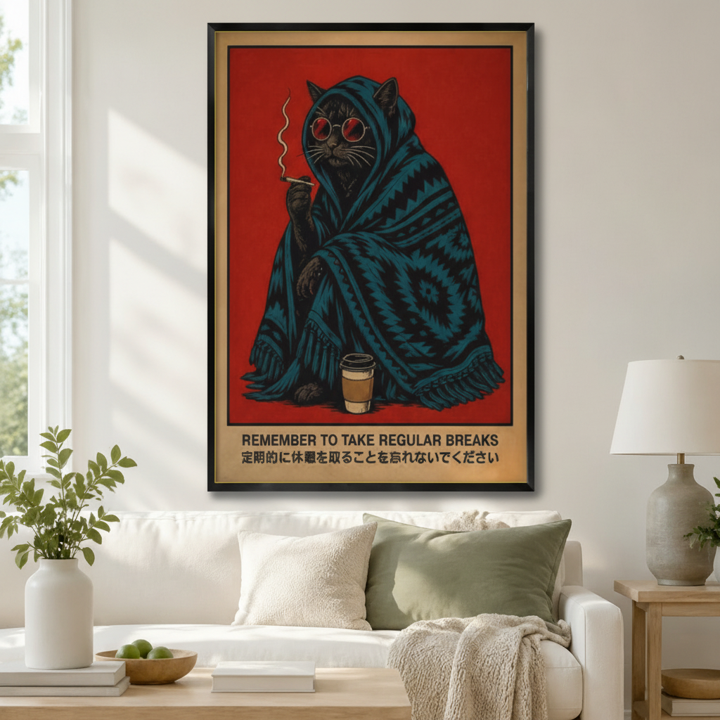 Take a Break Black Cat Retro Poster Canvas Wall Art