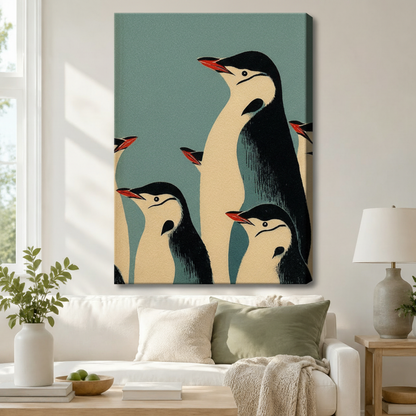 Retro Penguin Family Vintage Poster Canvas Wall Art