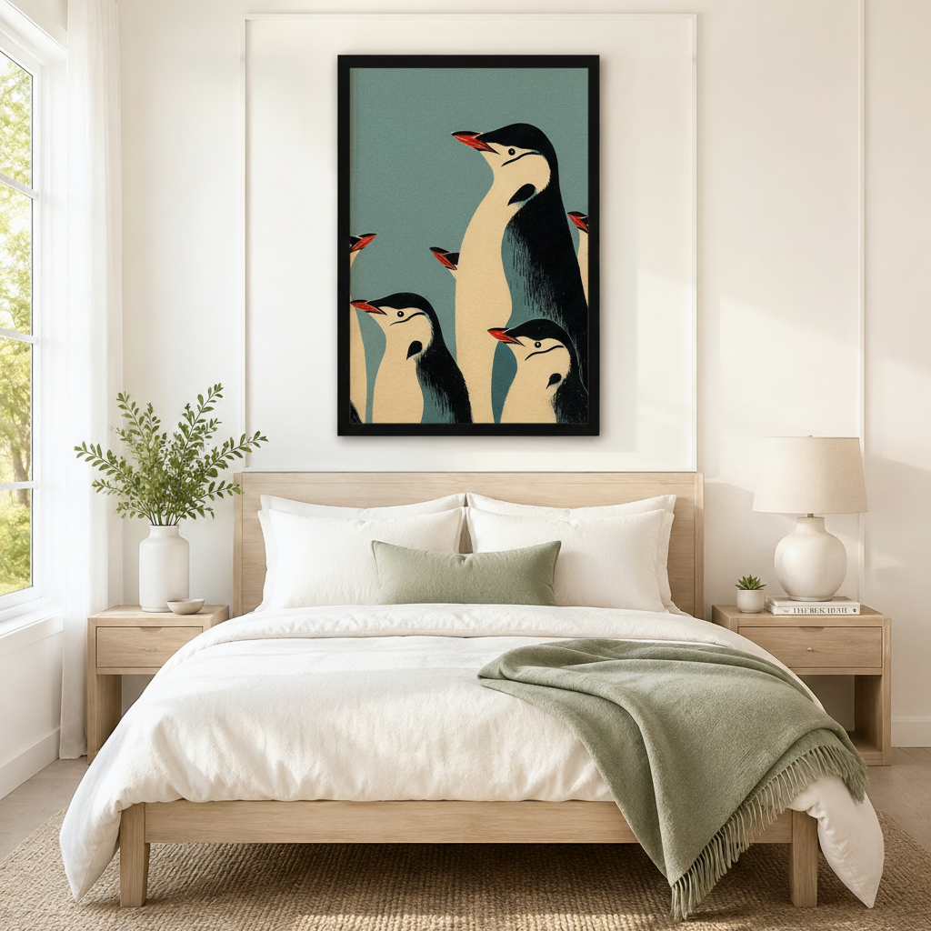 Retro Penguin Family Vintage Poster Canvas Wall Art