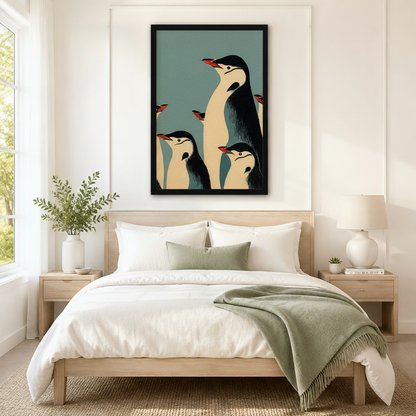 Retro Penguin Family Vintage Poster Canvas Wall Art