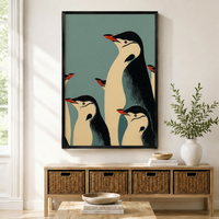 Retro Penguin Family Vintage Poster Canvas Wall Art
