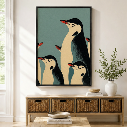 Retro Penguin Family Vintage Poster Canvas Wall Art