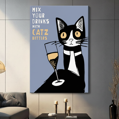 Catz Bitters Retro Bar Cat Canvas Wall Art