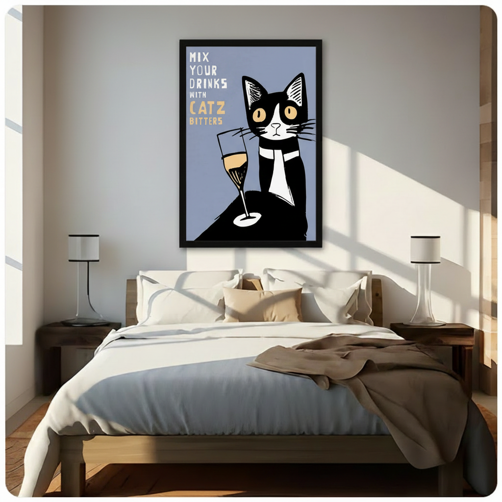 Catz Bitters Retro Bar Cat Canvas Wall Art