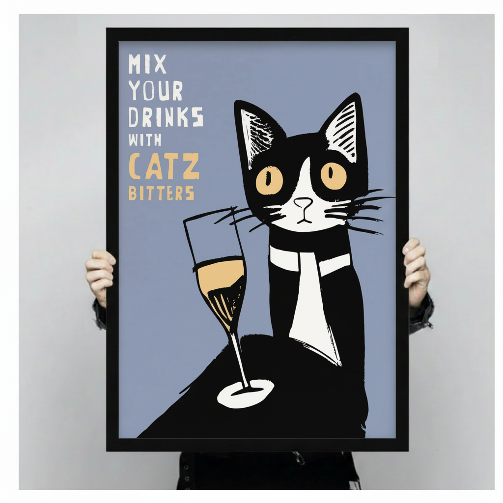 Catz Bitters Retro Bar Cat Canvas Wall Art