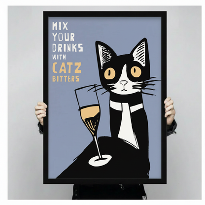 Catz Bitters Retro Bar Cat Canvas Wall Art