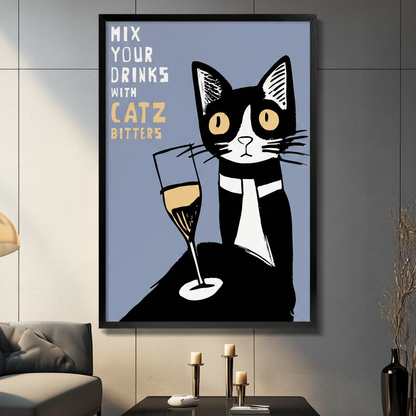 Catz Bitters Retro Bar Cat Canvas Wall Art