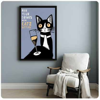 Catz Bitters Retro Bar Cat Canvas Wall Art