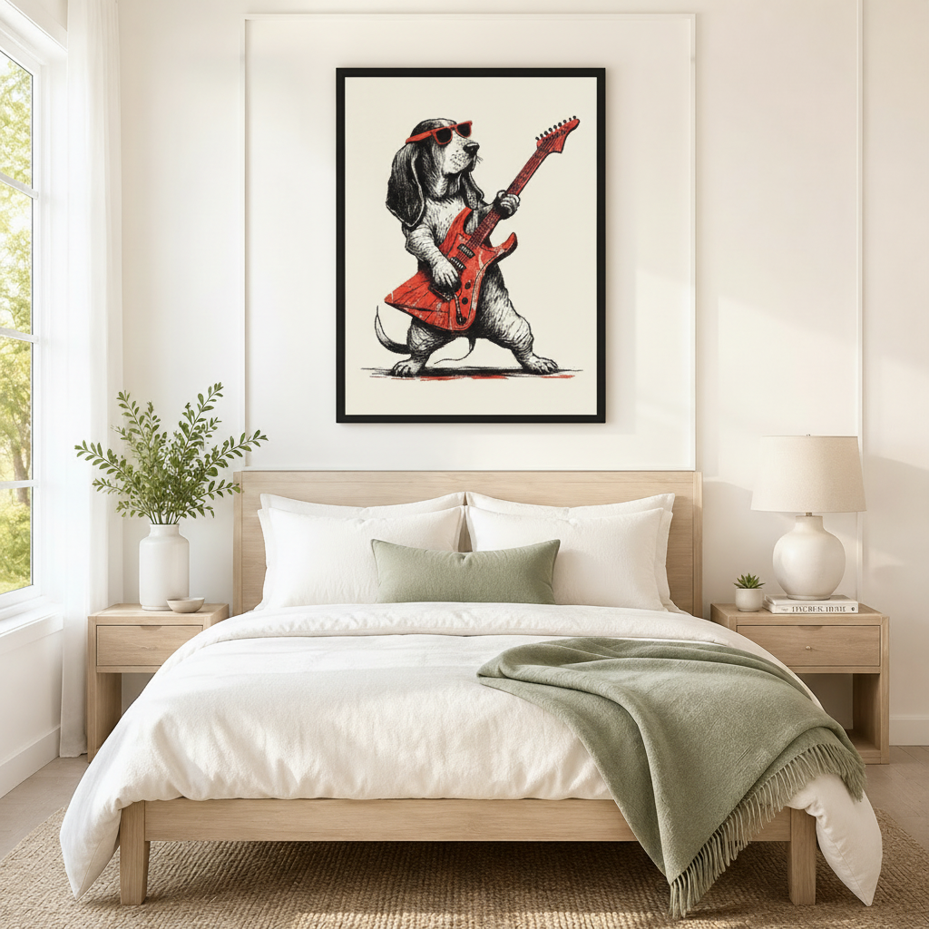 Rock Dog Guitar Basset Hound Canvas Wall Art