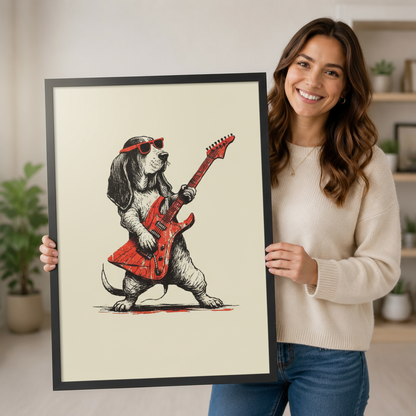 Rock Dog Guitar Basset Hound Canvas Wall Art