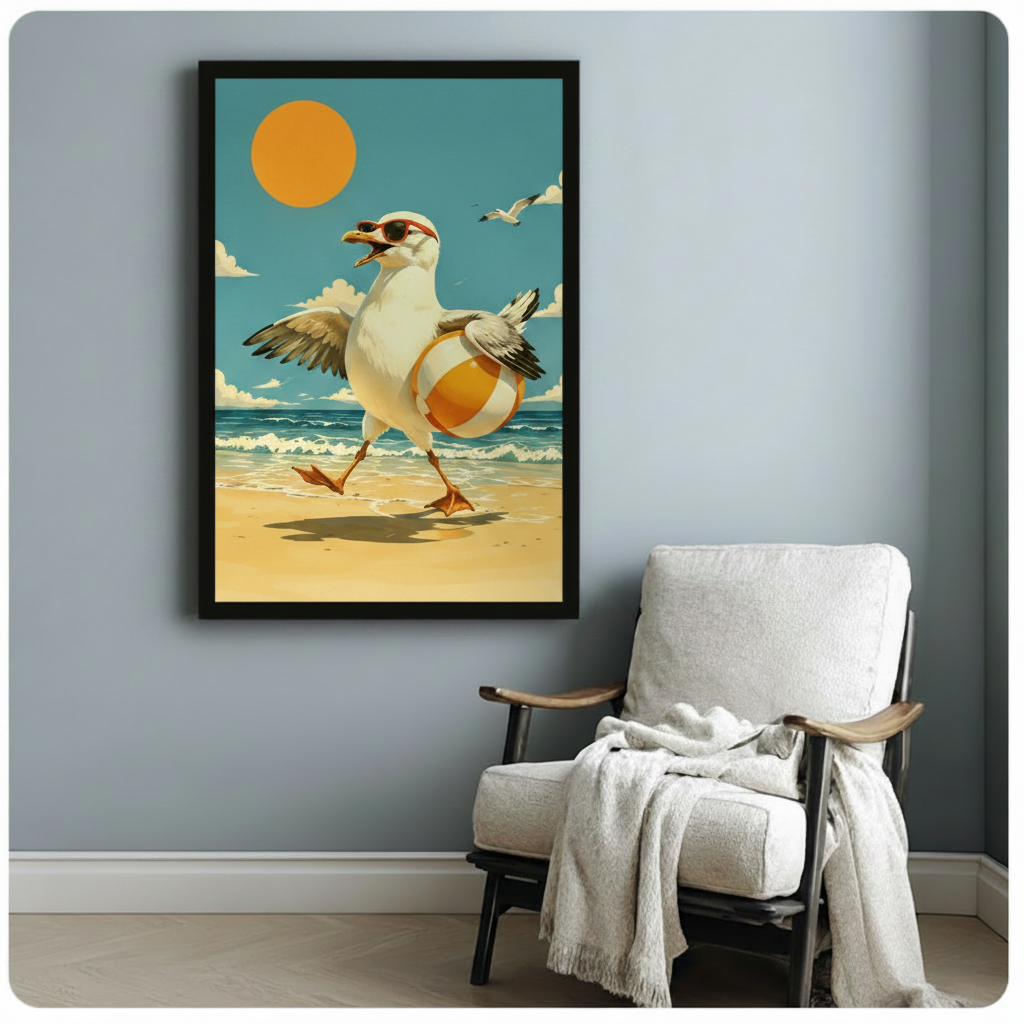 Retro Beach Seagull Sunglasses Canvas Art Wall Art