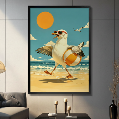 Retro Beach Seagull Sunglasses Canvas Art Wall Art