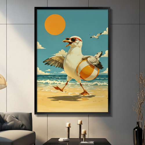 Retro Beach Seagull Sunglasses Canvas Art Wall Art