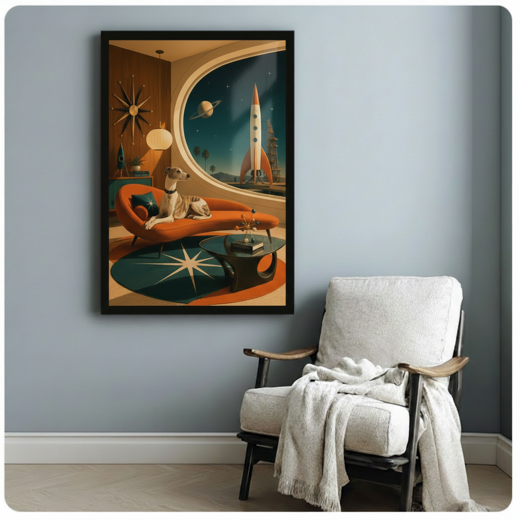 Retro Space Age Greyhound Mid-Century Canvas Art