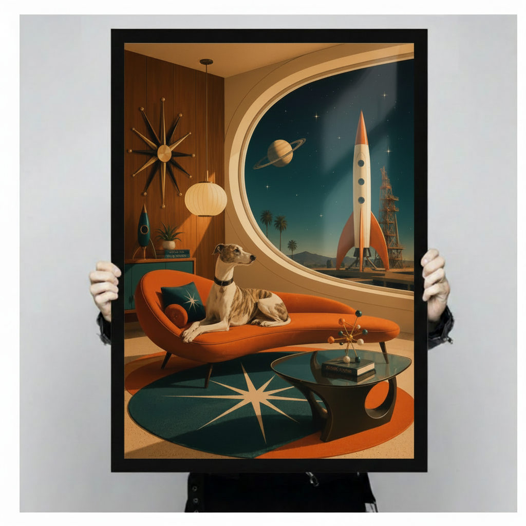 Retro Space Age Greyhound Mid-Century Canvas Art