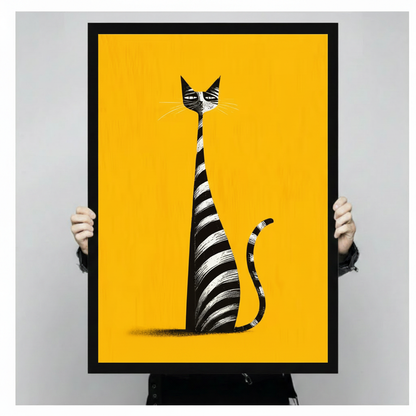 Bold Striped Cat Yellow Canvas Wall Art
