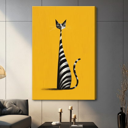 Bold Striped Cat Yellow Canvas Wall Art