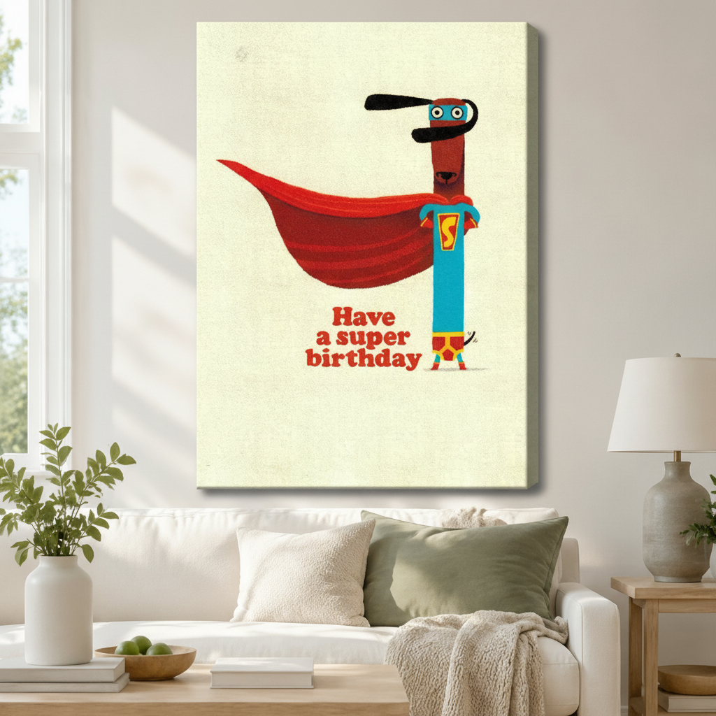 Superhero Dachshund Birthday Funny Canvas Wall Art