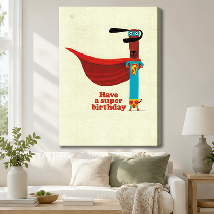 Superhero Dachshund Birthday Funny Canvas Wall Art