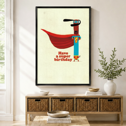 Superhero Dachshund Birthday Funny Canvas Wall Art