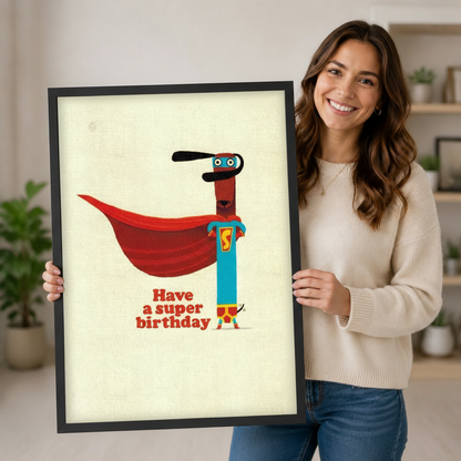 Superhero Dachshund Birthday Funny Canvas Wall Art