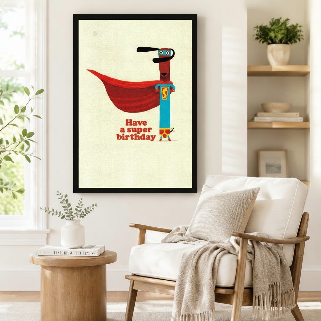 Superhero Dachshund Birthday Funny Canvas Wall Art