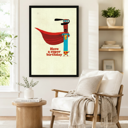 Superhero Dachshund Birthday Funny Canvas Wall Art