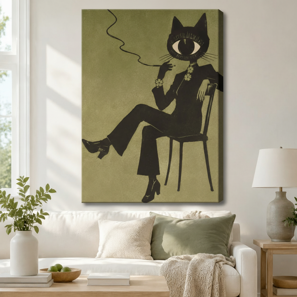 Retro Cat Figure Vintage Canvas Wall Art