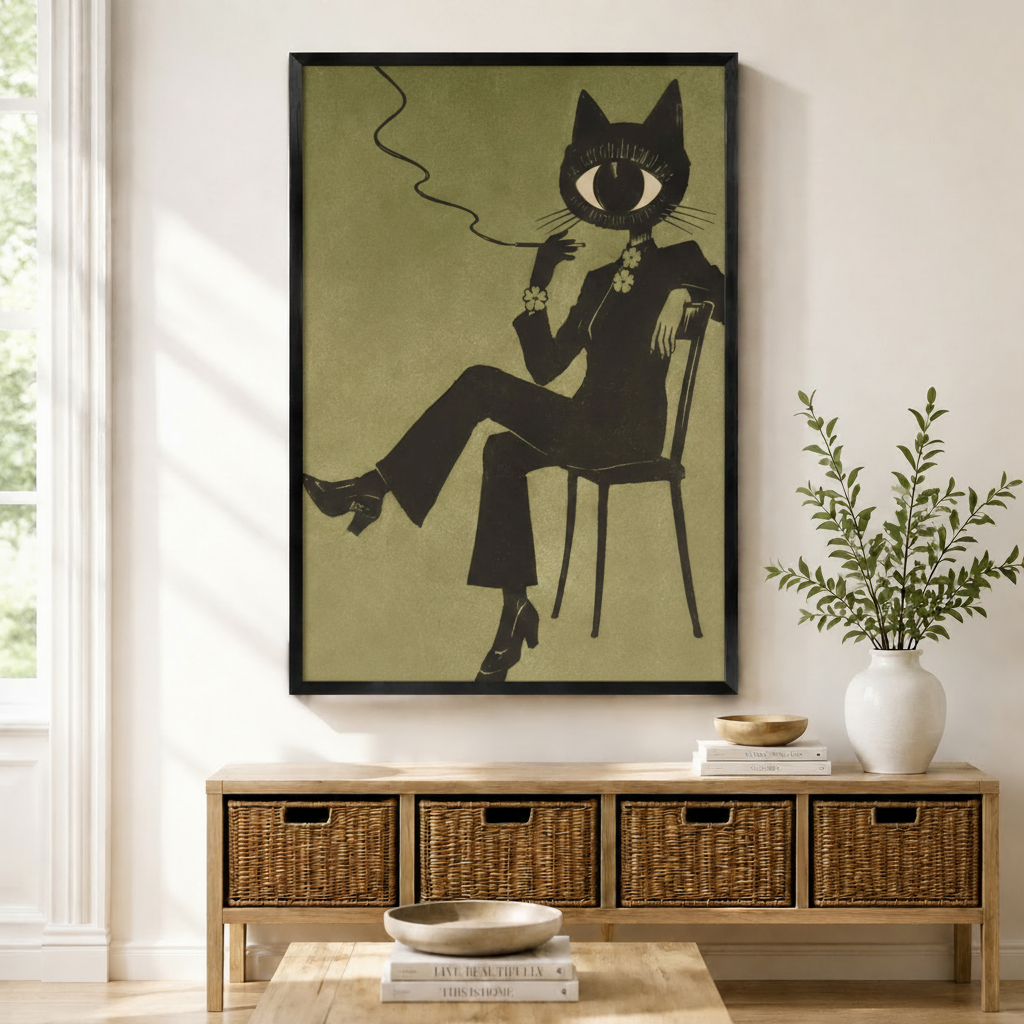 Retro Cat Figure Vintage Canvas Wall Art
