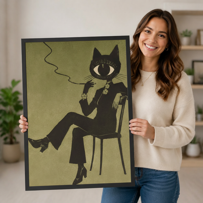Retro Cat Figure Vintage Canvas Wall Art
