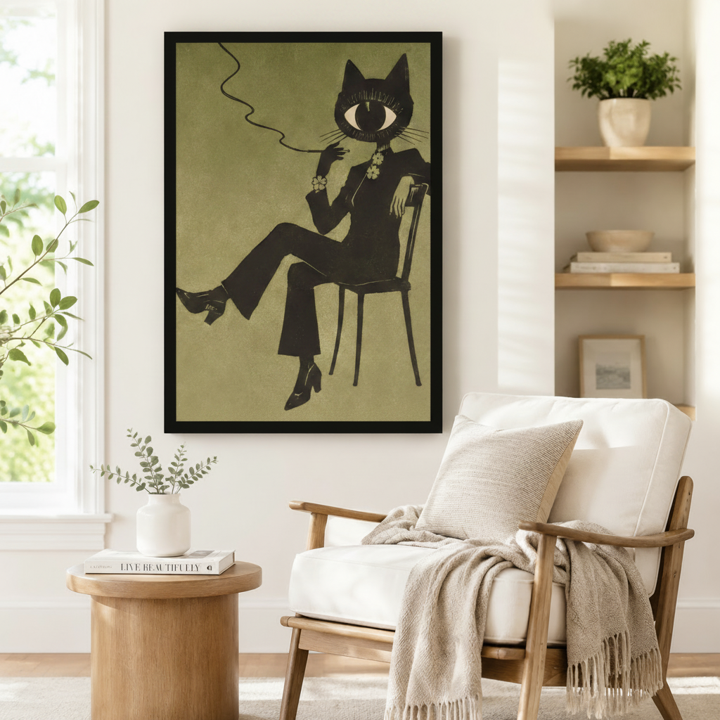 Retro Cat Figure Vintage Canvas Wall Art