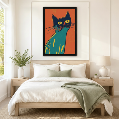 Teal Cat Portrait Orange Pop Art Canvas Wall Art
