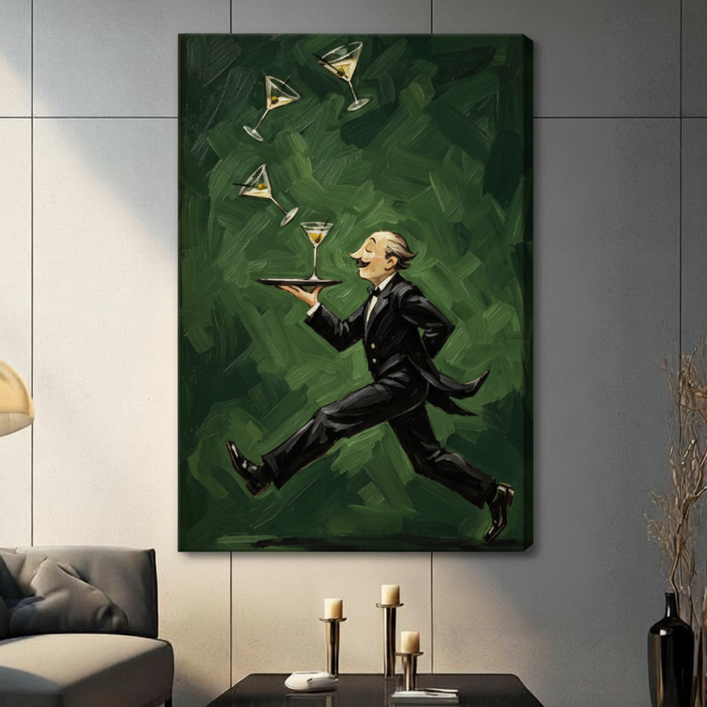 Running Waiter Martini Vintage Canvas Art Wall Art