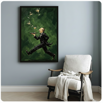 Running Waiter Martini Vintage Canvas Art Wall Art