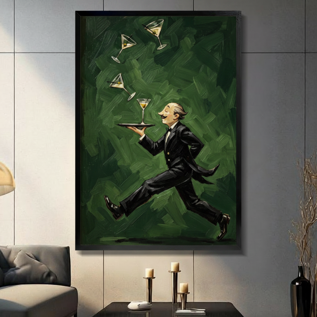 Running Waiter Martini Vintage Canvas Art Wall Art