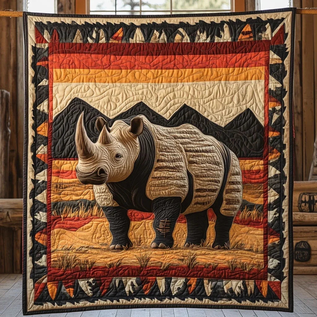 Rhinoceros Tribal Quilt Blanket