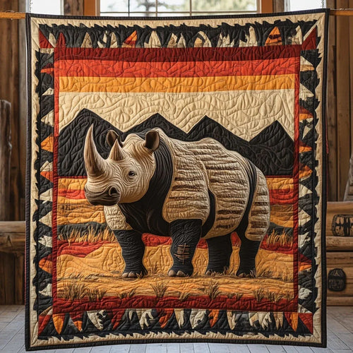 Rhinoceros Tribal Quilt Blanket