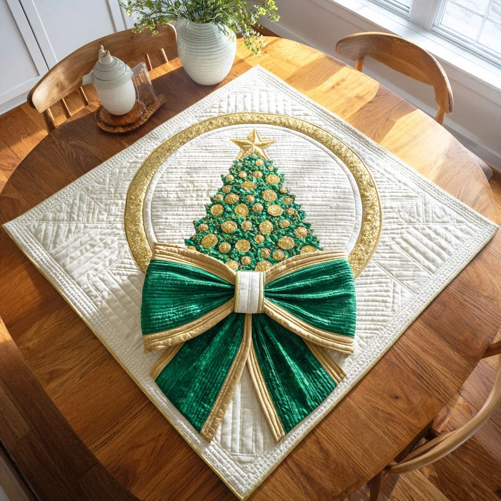 Ribboned Pine Quilted Table Topper
