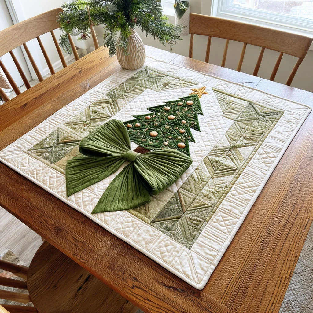 Ribboned Tree Quilted Table Topper
