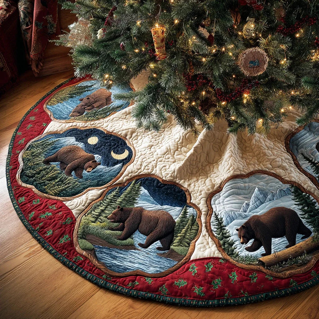 River Mist Bear Christmas Quilted Tree Skirt
